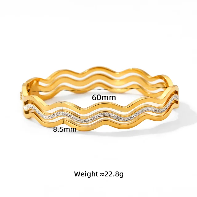 Wavy Zirconia gem Cuff Bangle