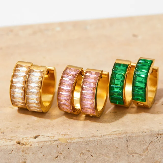 Italy Zirconia Gem Hoop Earings | Small