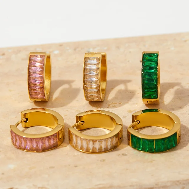 Italy Zirconia Gem Hoop Earings | Small