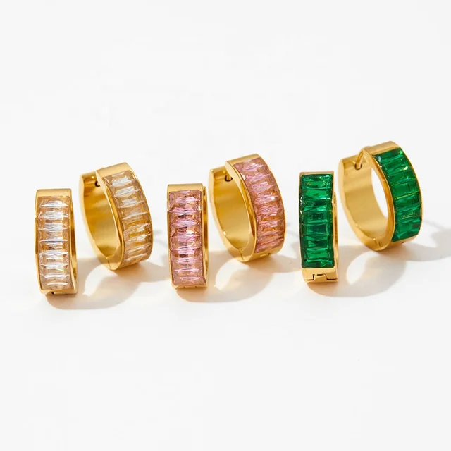 Italy Zirconia Gem Hoop Earings | Small