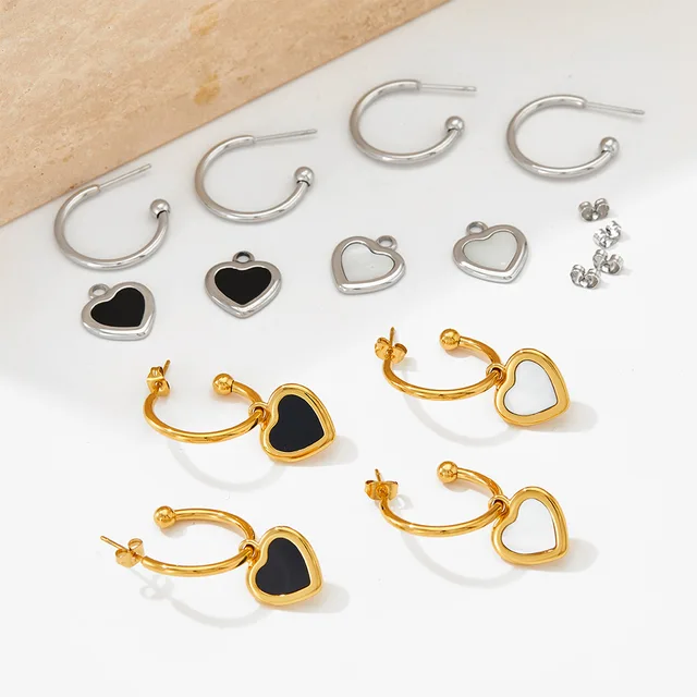 Drip C Heart White Shell Earrings