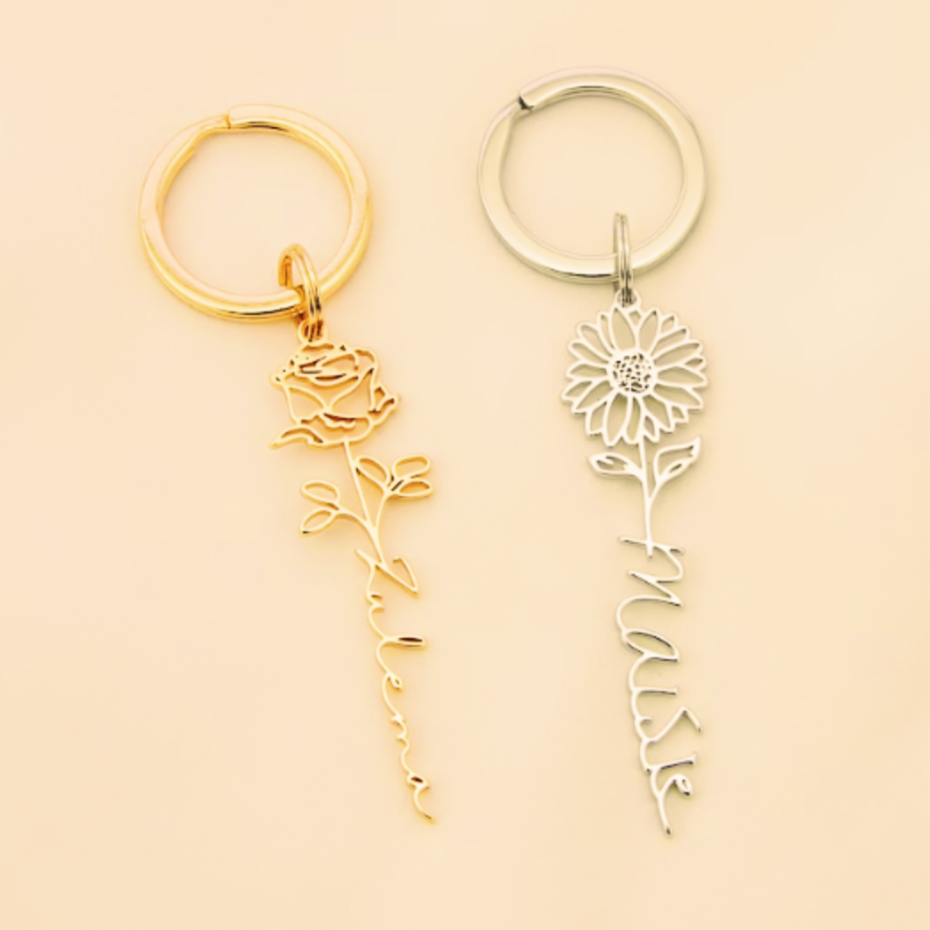 Custom Name Flower Keychain