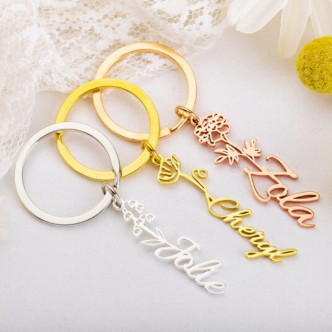 Custom Name Flower Keychain