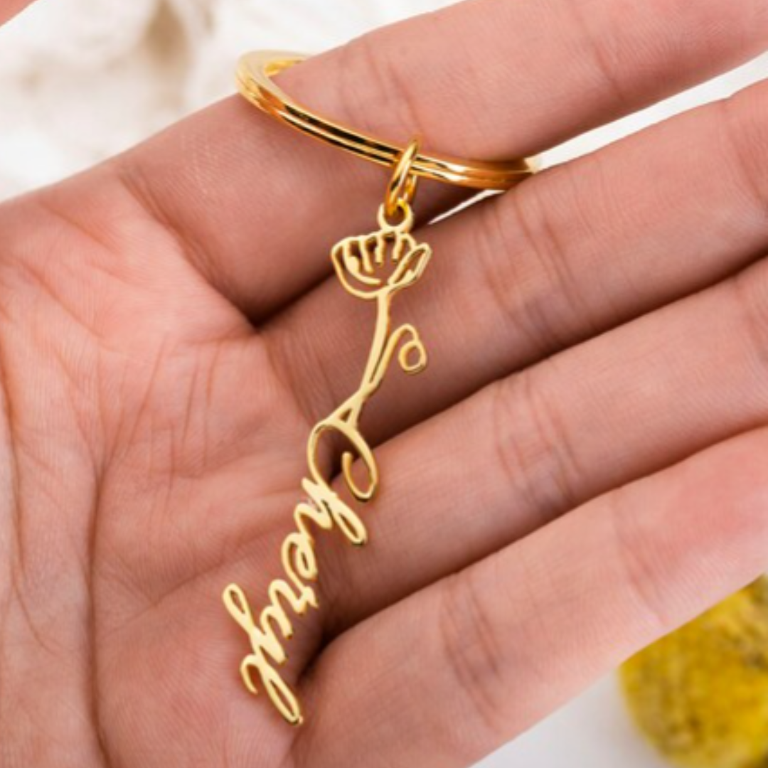 Custom Name Flower Keychain