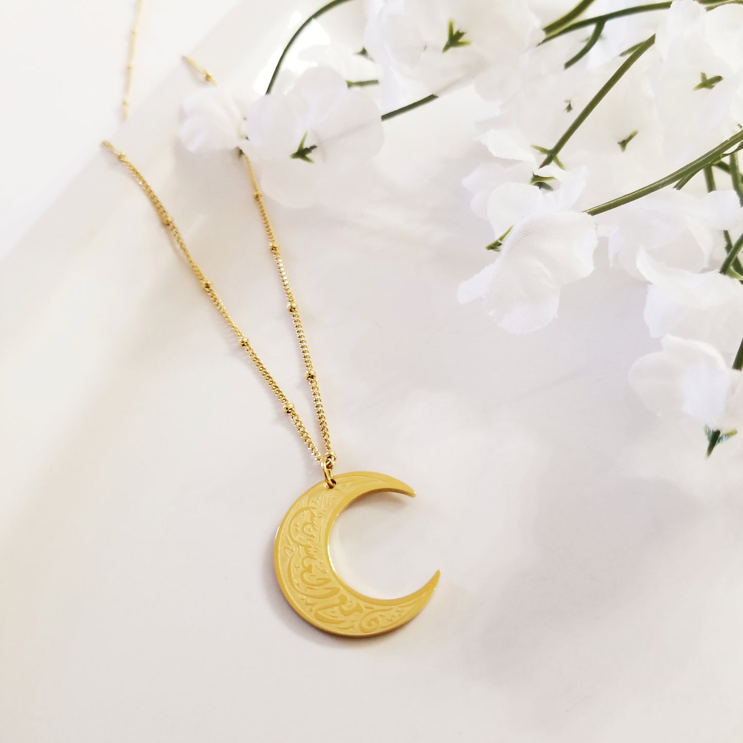 Verily After Hardship Comes Ease | Moon Engraved Necklace