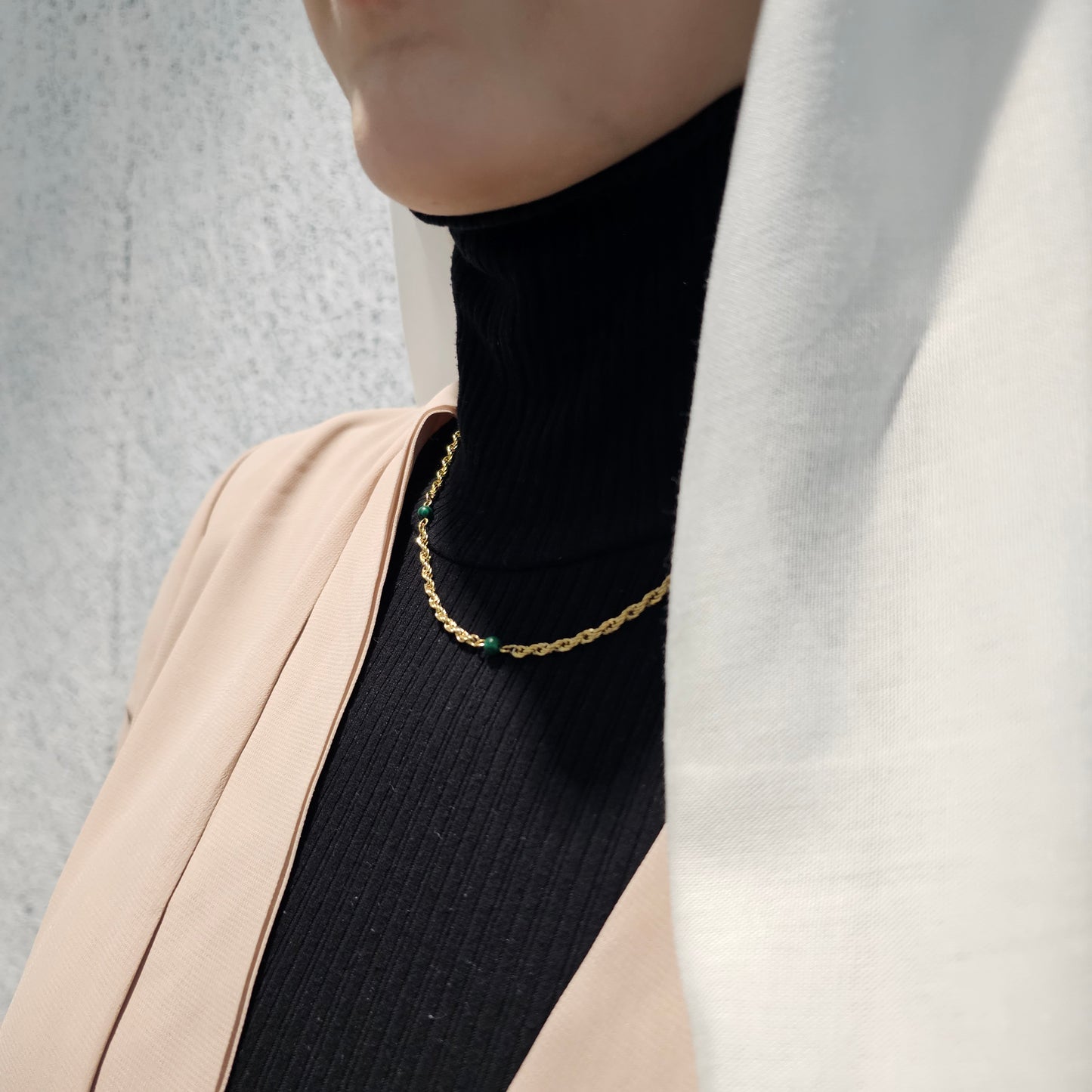 Green Gem Rope Chain Necklace