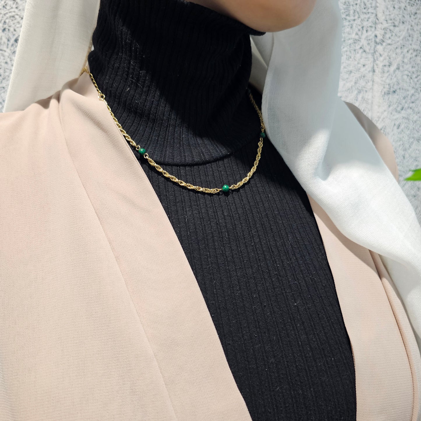 Green Gem Rope Chain Necklace