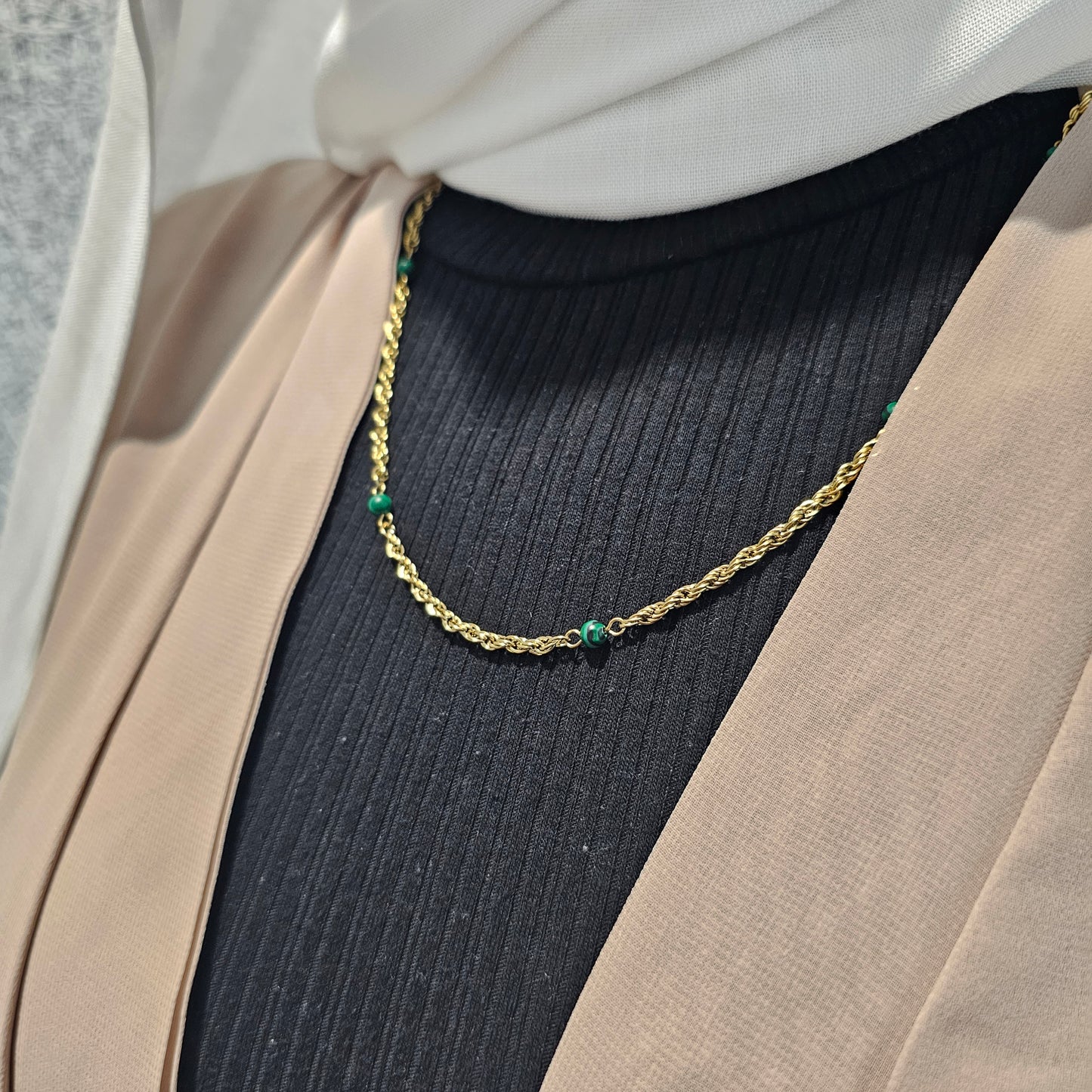 Green Gem Rope Chain Necklace