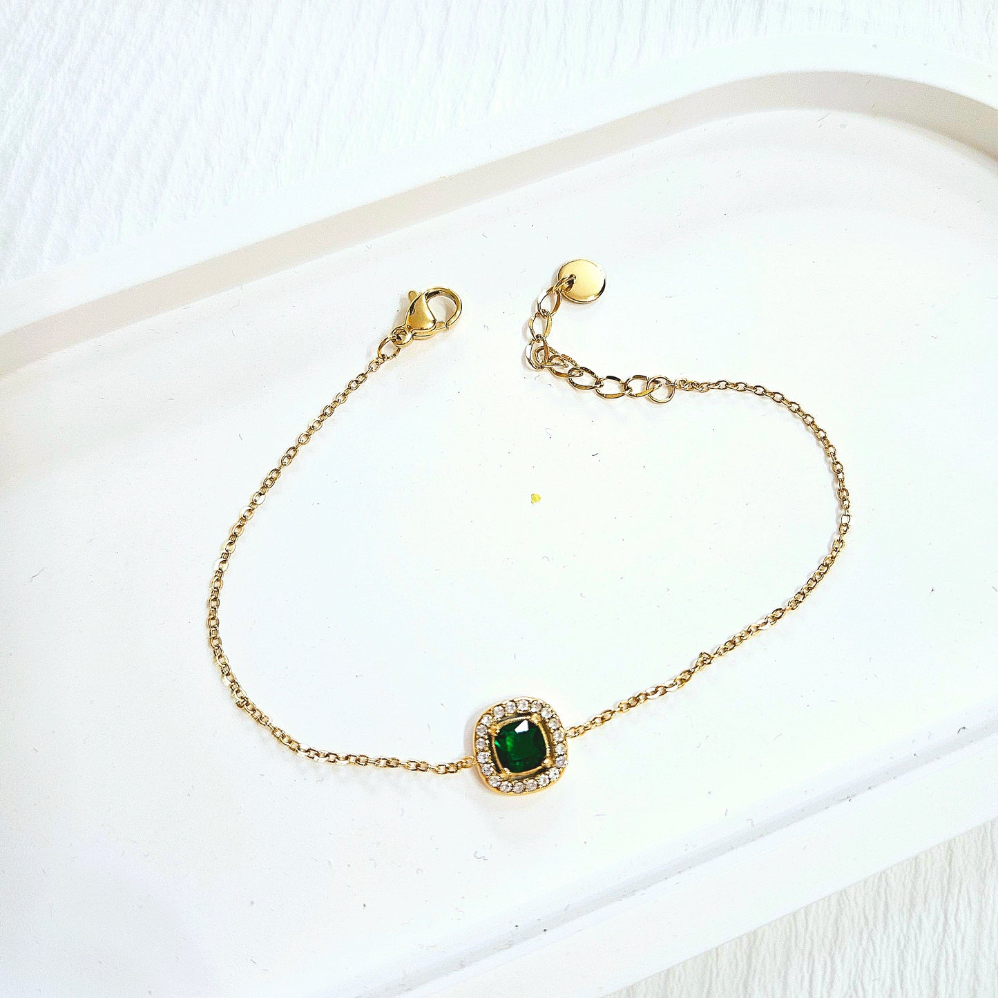 Square Dainty Zirconia Bracelet - Green