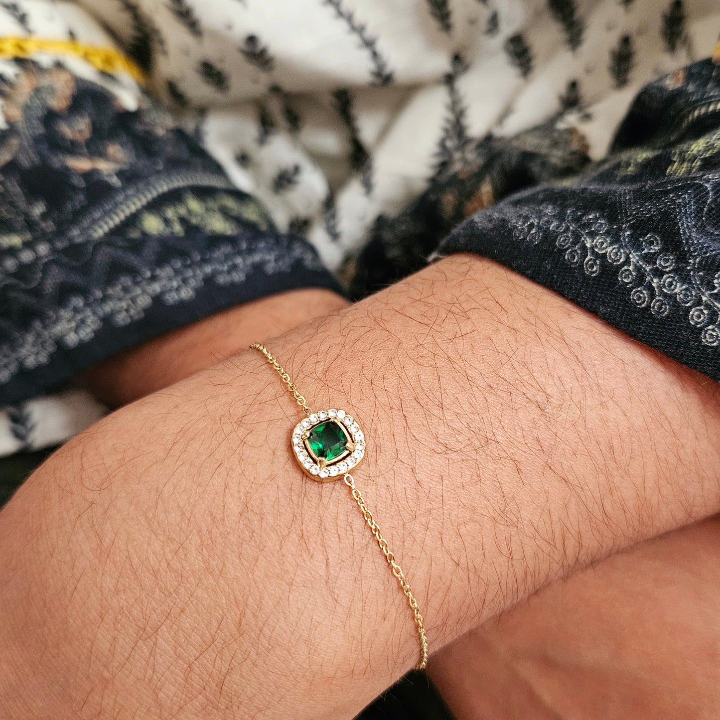 Square Dainty Zirconia Bracelet - Green