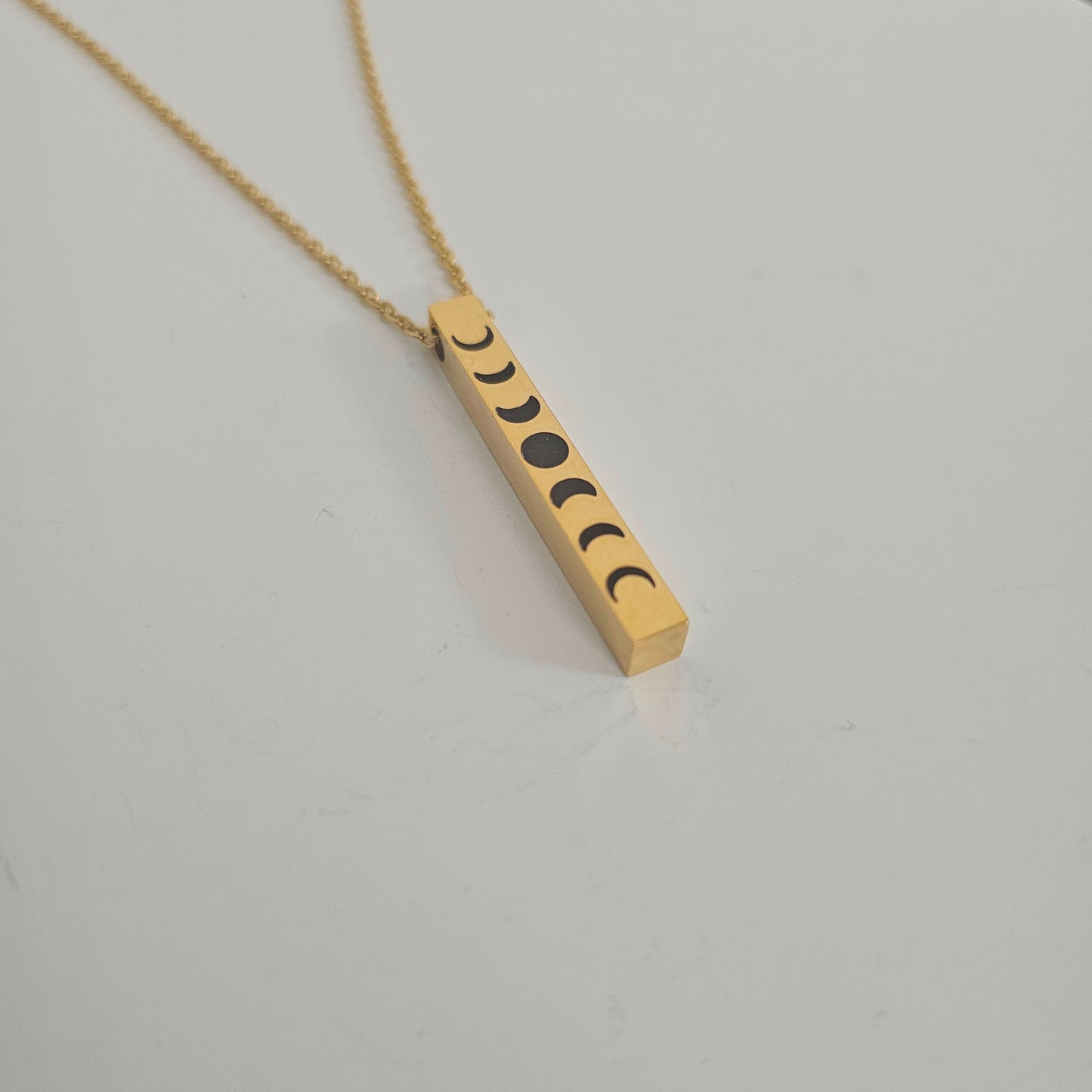 Gold Bar Necklace- Phases of the Moon