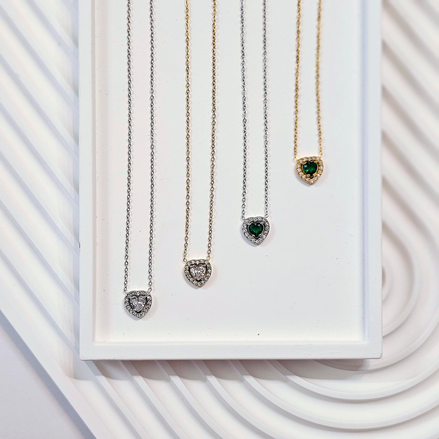 Dainty Heart Gemmed Necklace - 4 Types