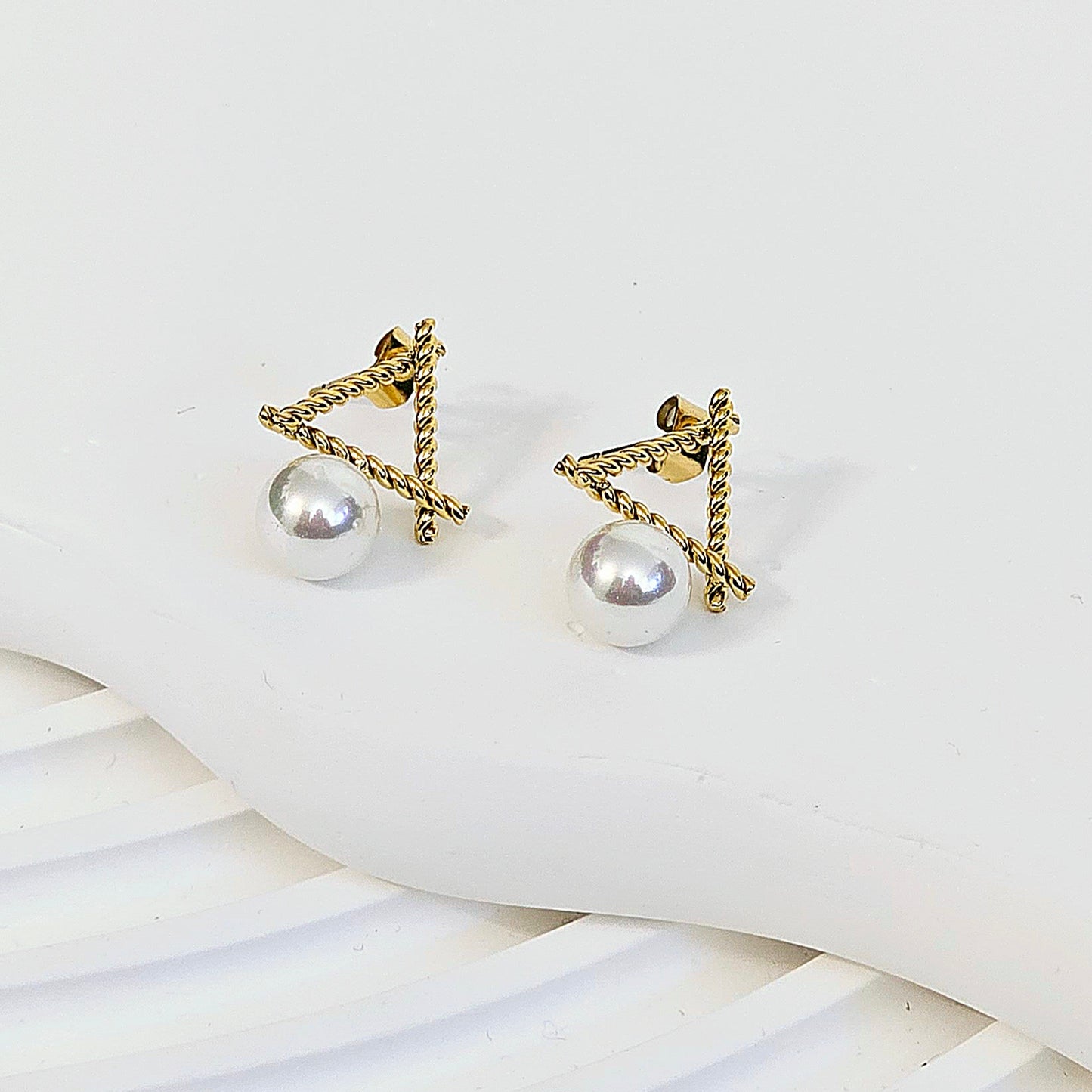 Triangle Pearl Gem Earrings
