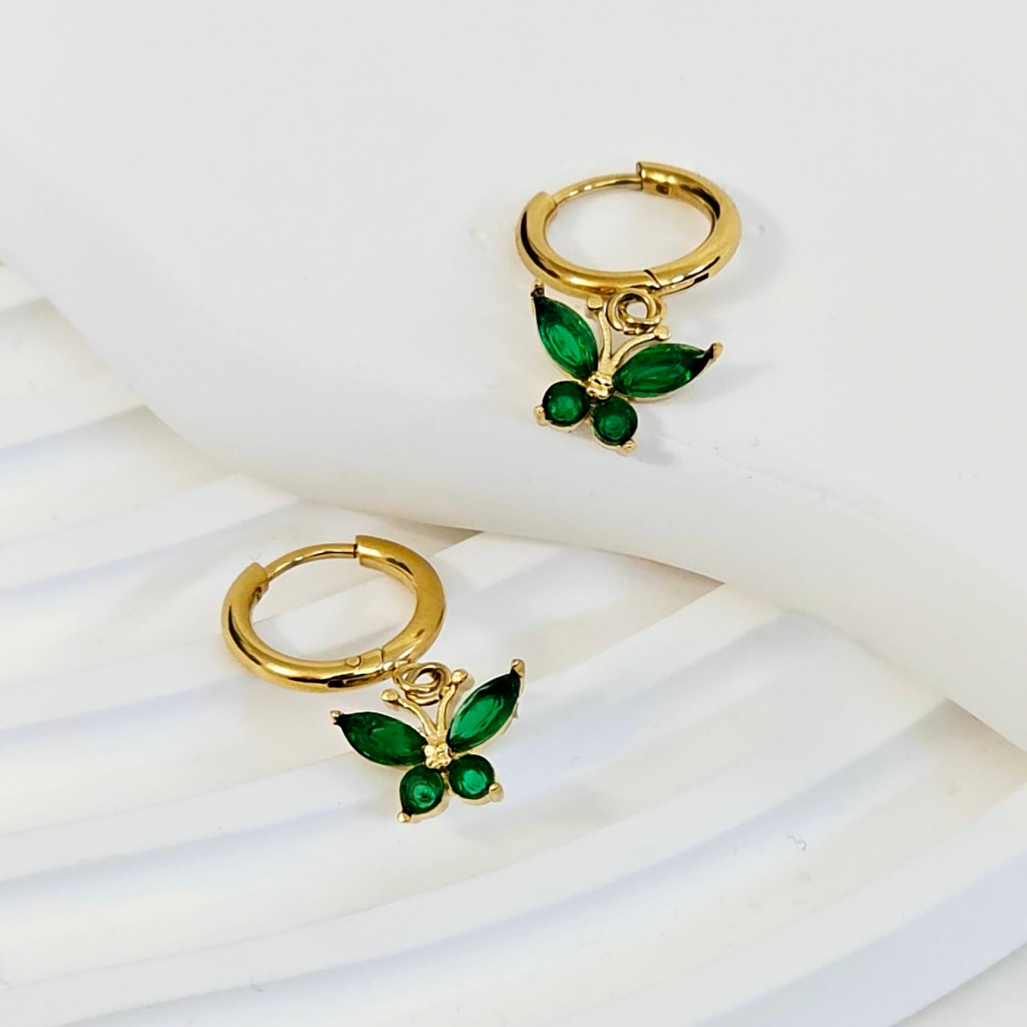 Green Dangling Butterfly Earrings