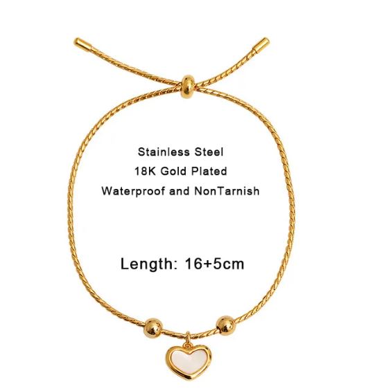 Cream Heart Adjustable Bracelet