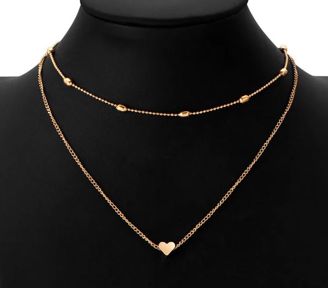 Layered Heart Choker Necklace