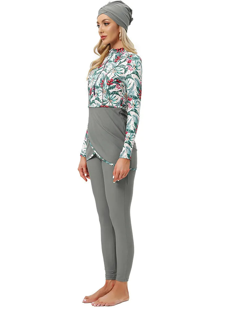 Modest Swimwear Set With Cap - Summer Sun