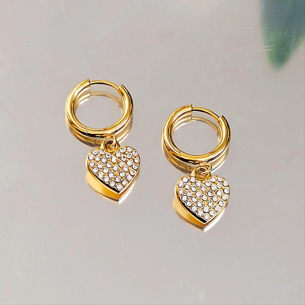 Heart Gemmed Dangle Earrings -