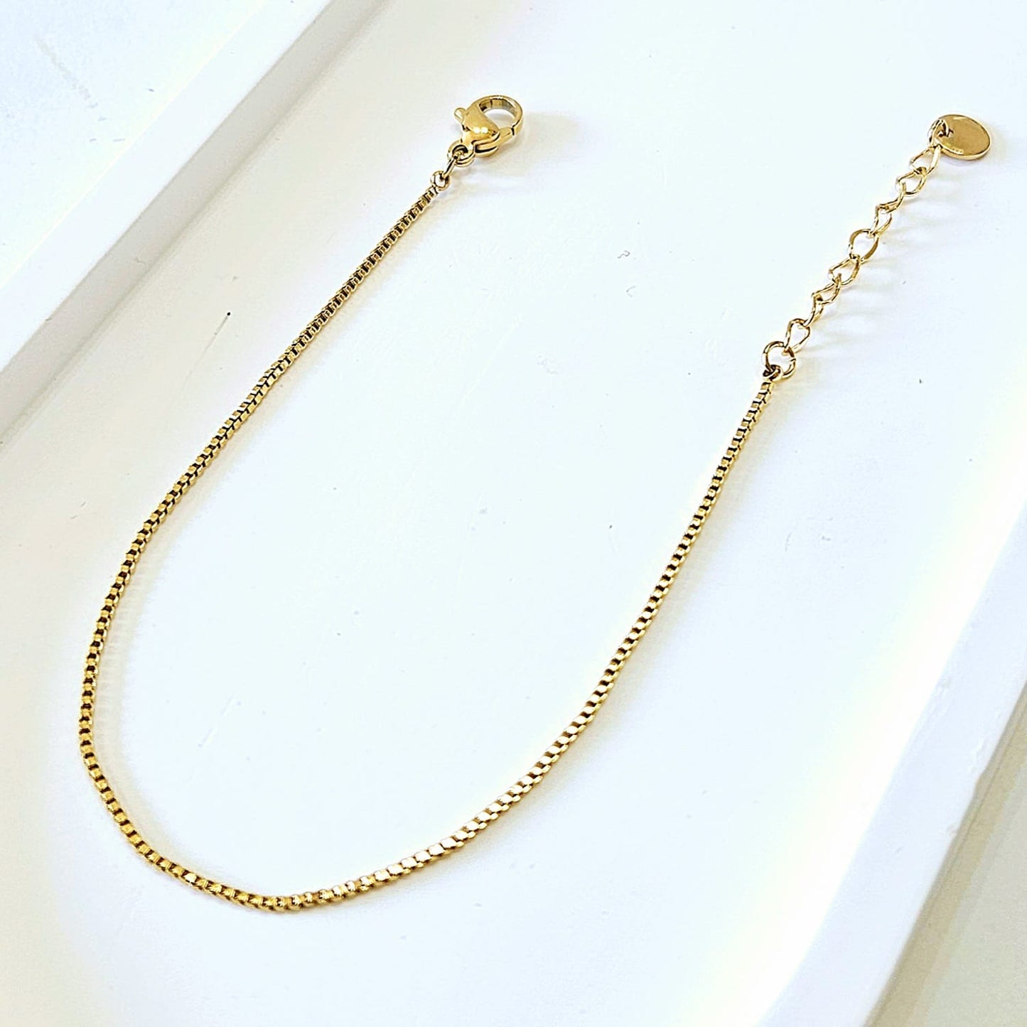Dainty Thin Boxed Chain Bracelet - Gold - Gold