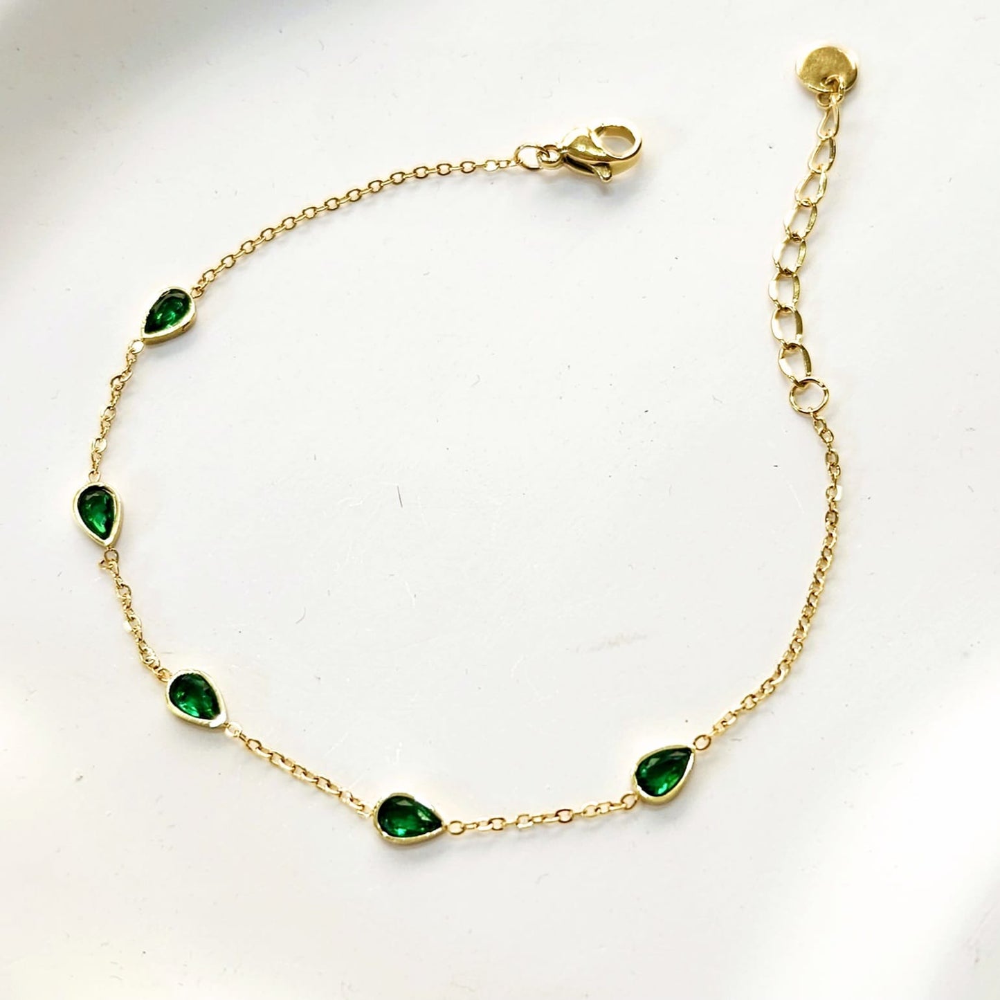 Tear Drop Bracelet - Green & Gold