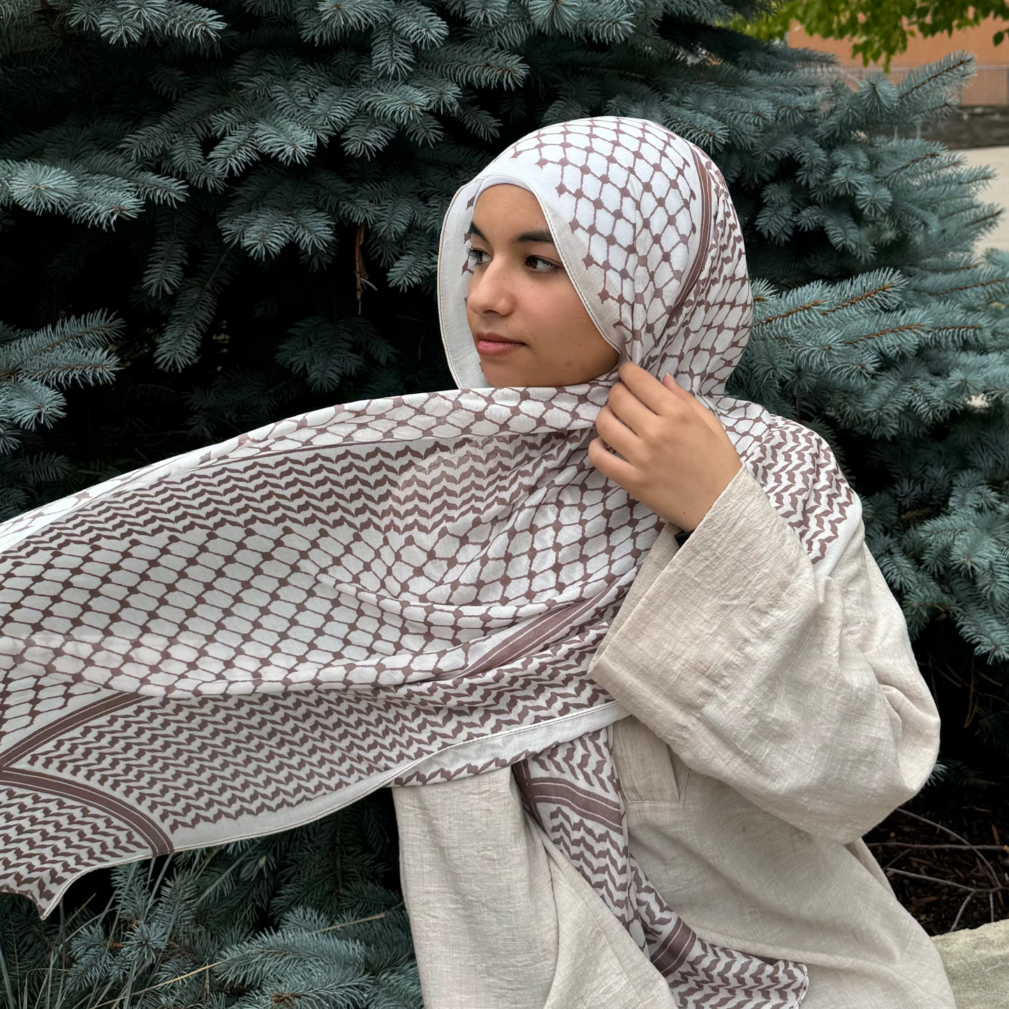 Keffiyeh Printed Modal- Nude Brown
