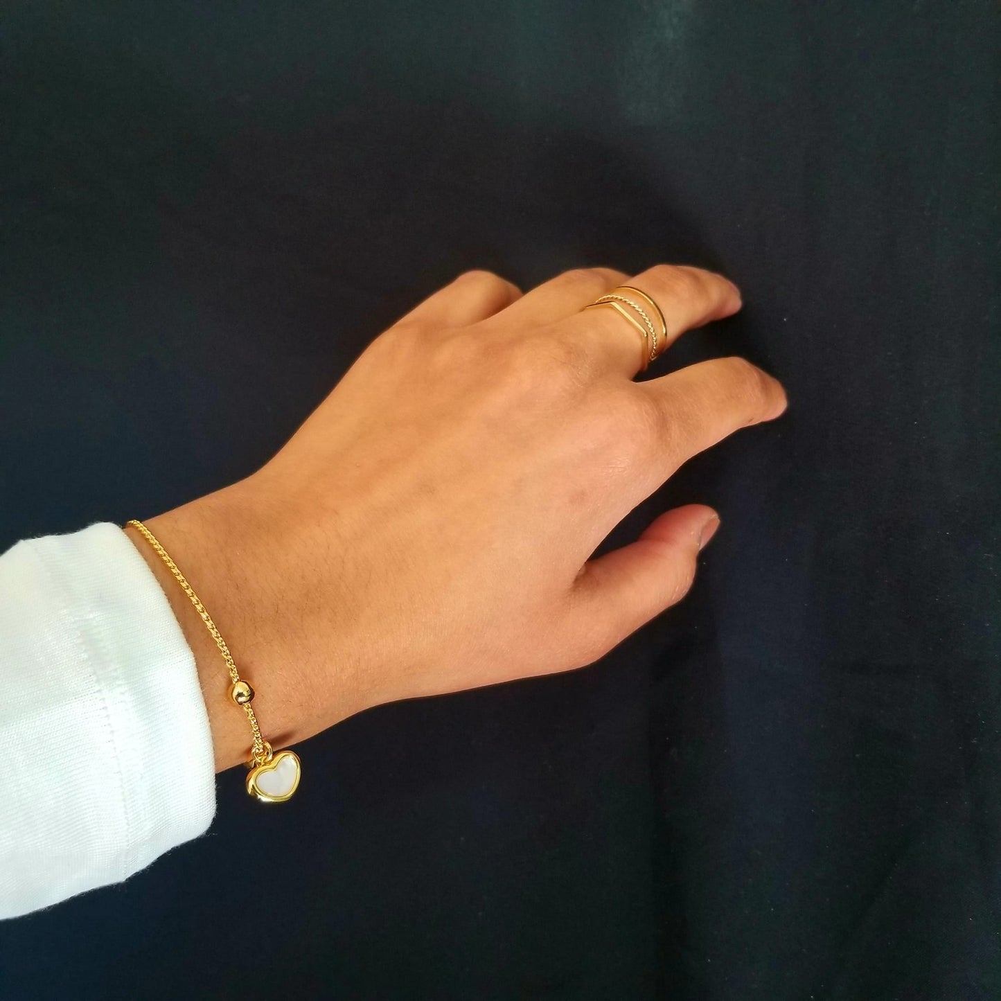 Cream Heart Adjustable Bracelet