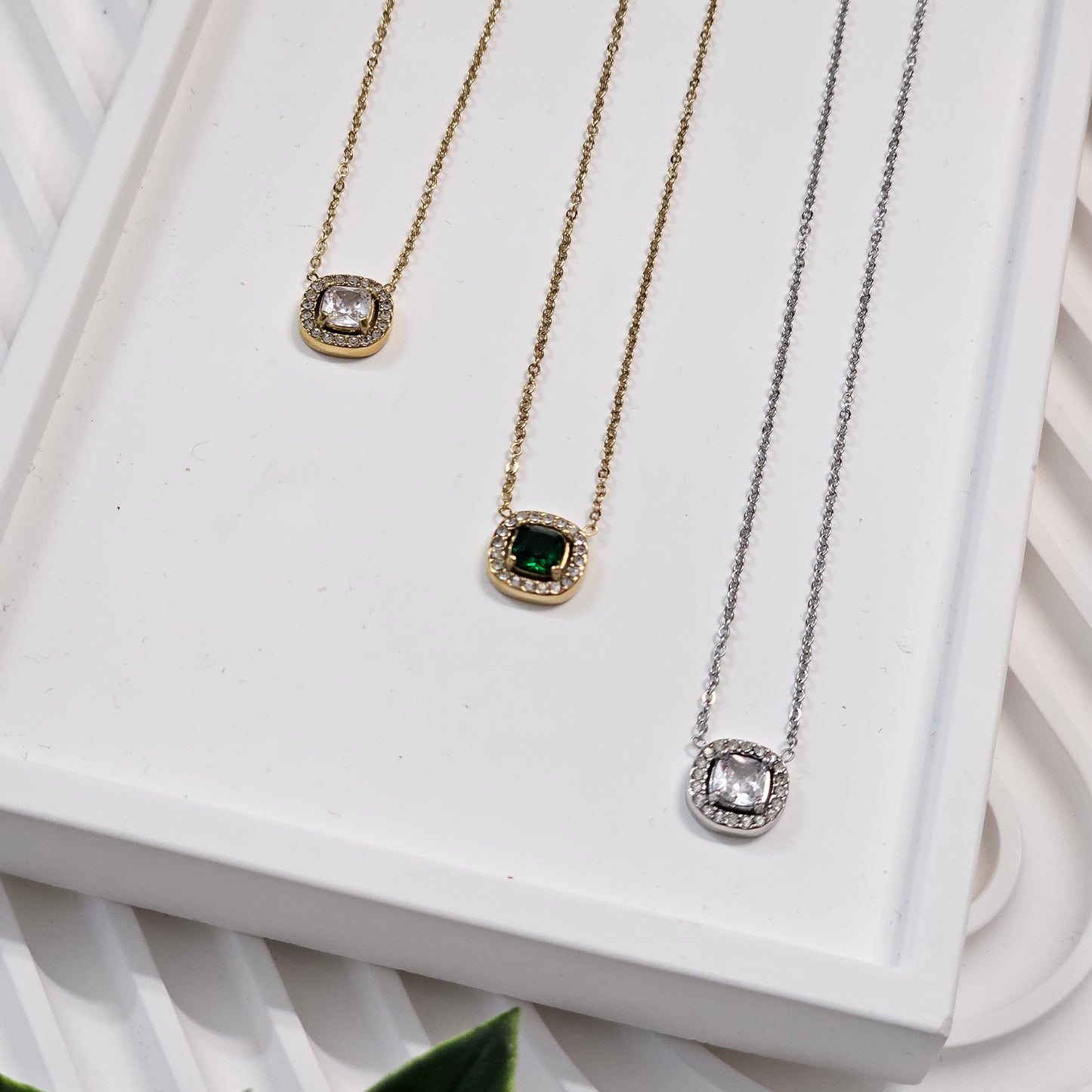 Square Gem Necklace - 3 Types