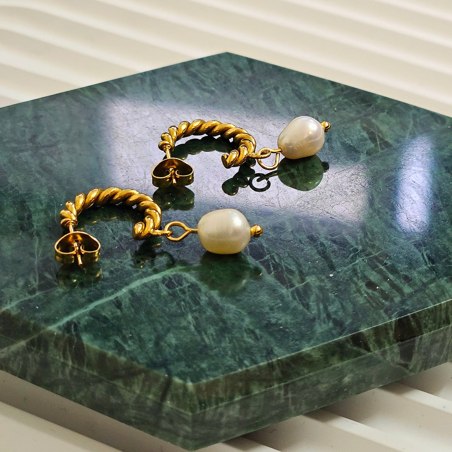 Freshwater Pearl Twist Half Hoop Earrings