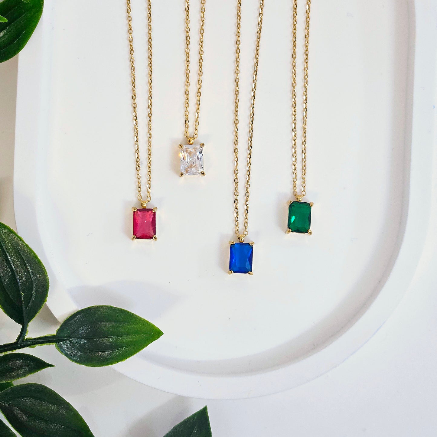 Rectangle Gem Necklace - 4 Stone Colors