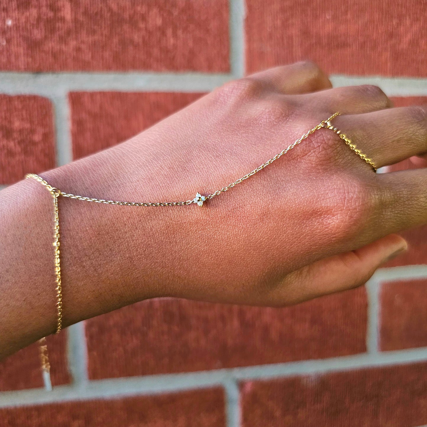Dainty Floral Hand Chain- Gold