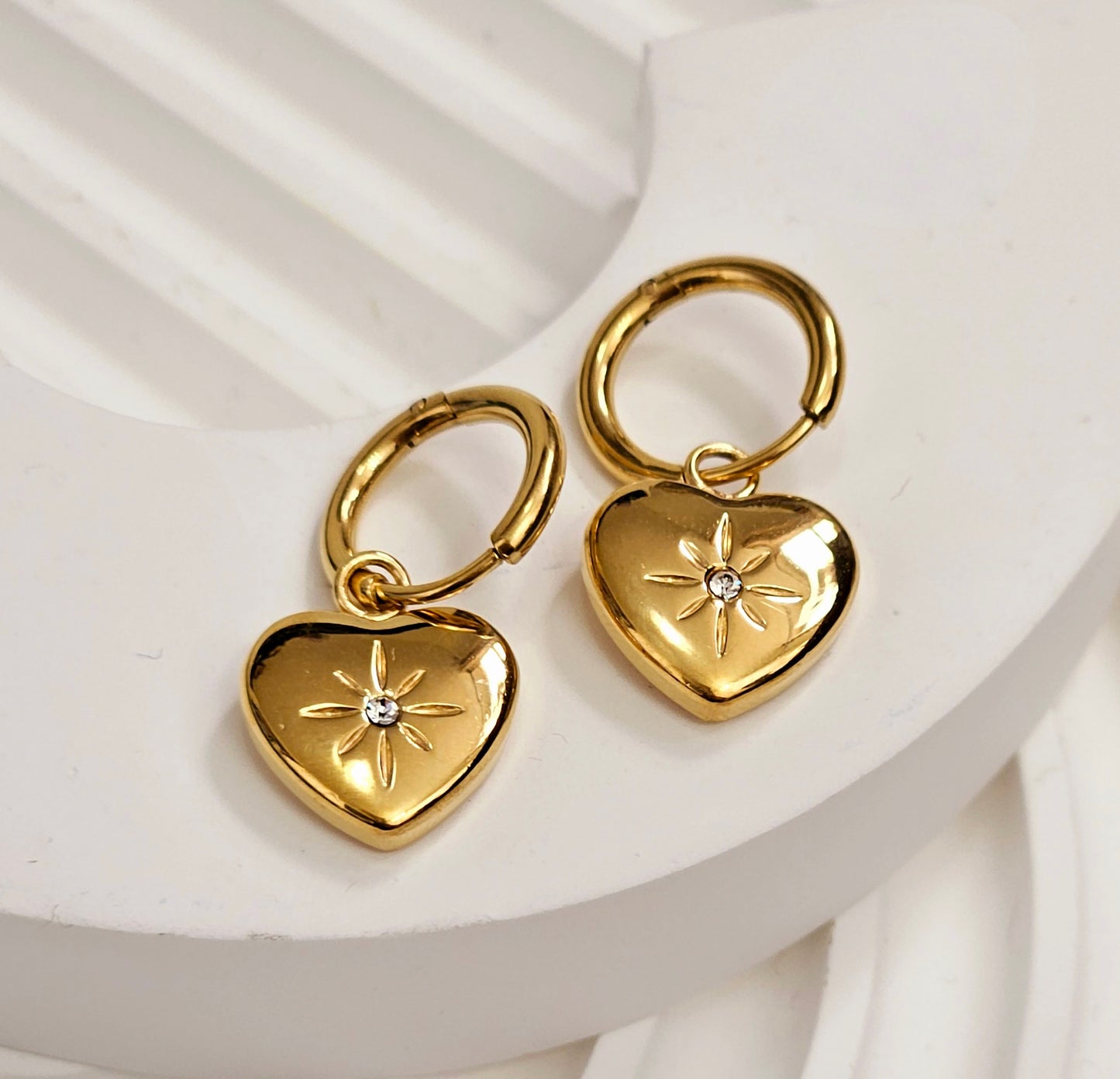 Heart Dangle Gem Earrings