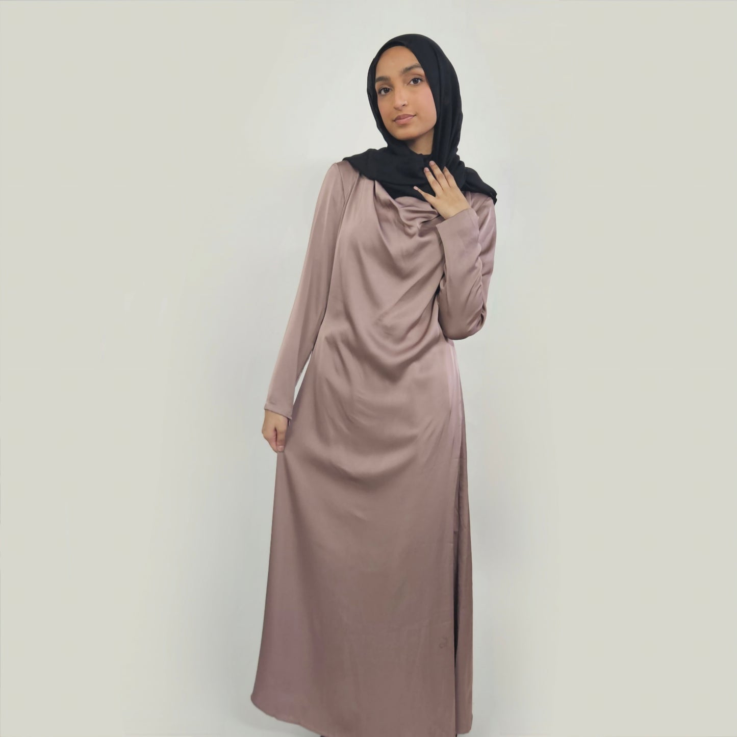 Soft Satin Ruffle Dress - Dusty Purple