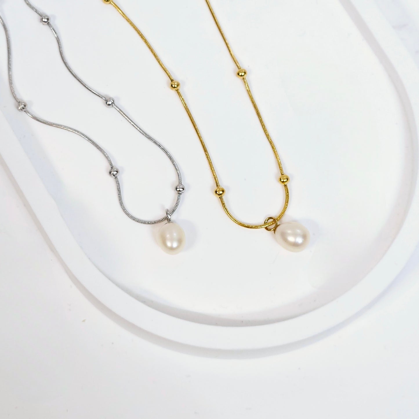 Dotted Freshwater Pearl Necklace - Silver or Gold
