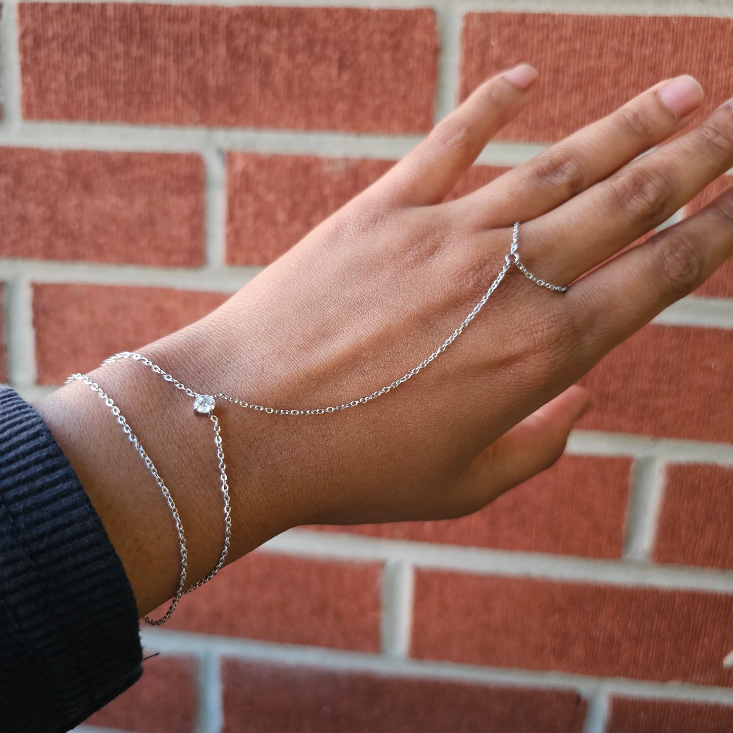 Dainty Single Gem Double Hand Chain - Gold & Silver