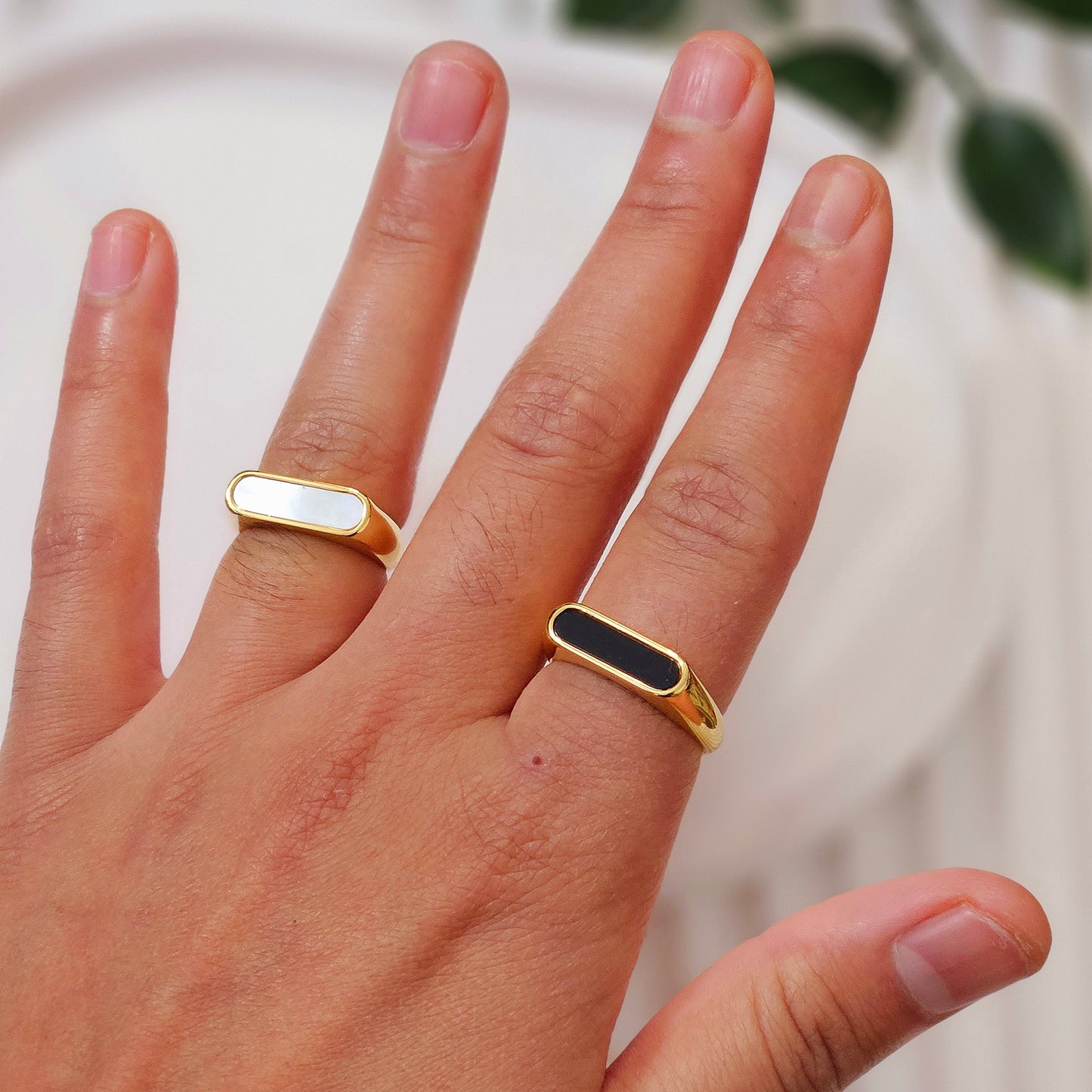 White & Black Shell Ring