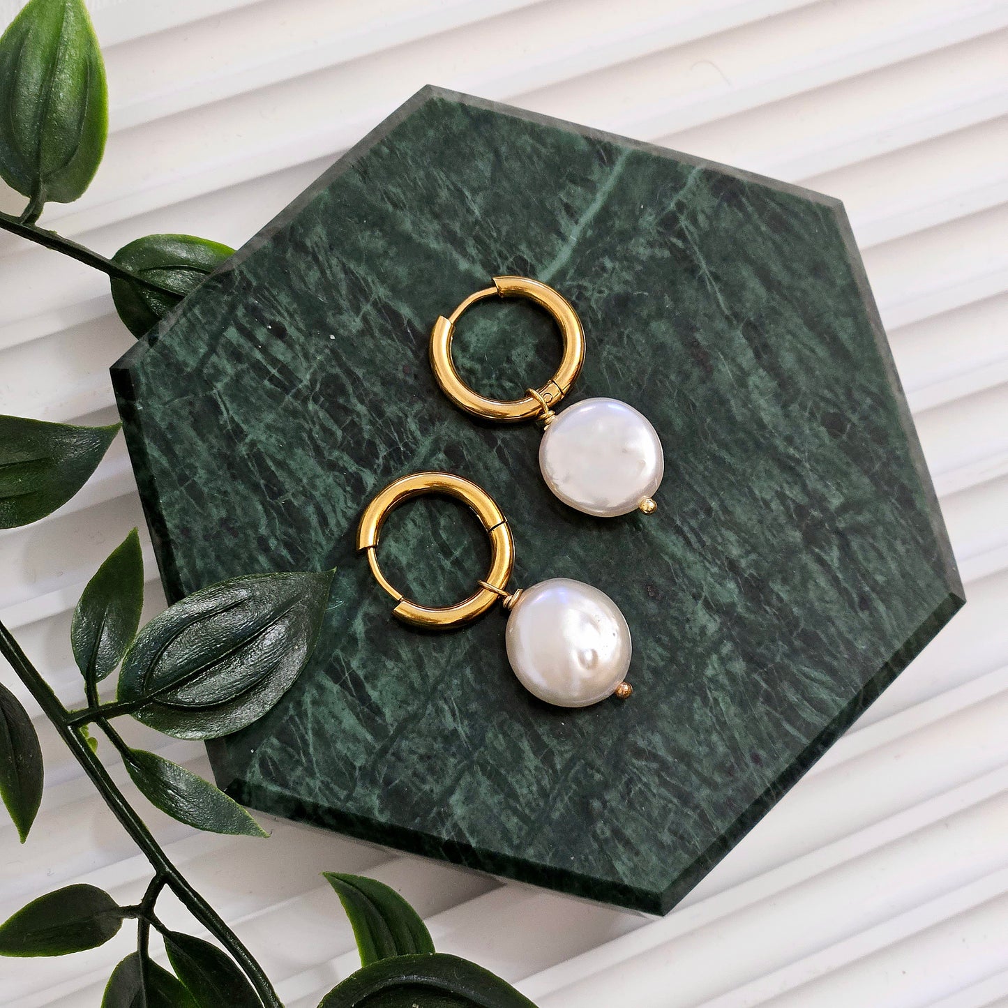 Flat Freshwater Pearl Hoop Earrings
