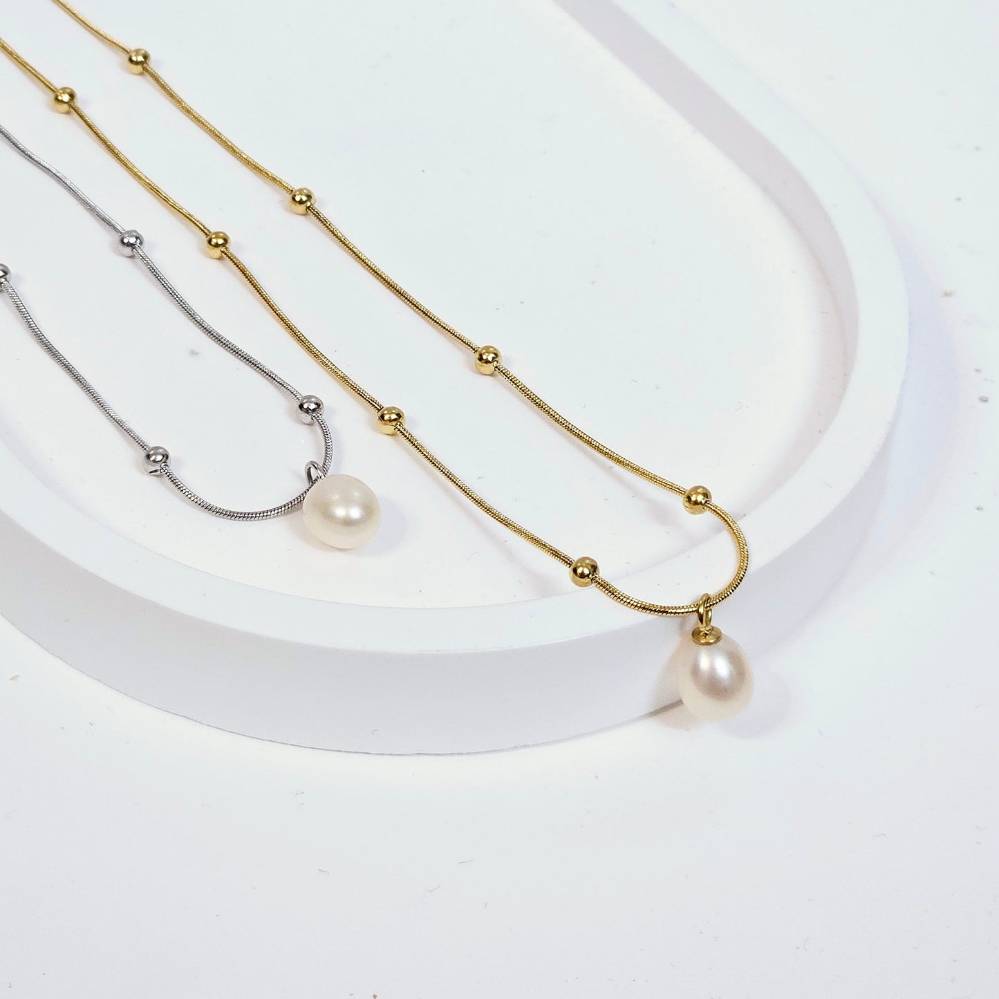 Dotted Freshwater Pearl Necklace - Silver or Gold