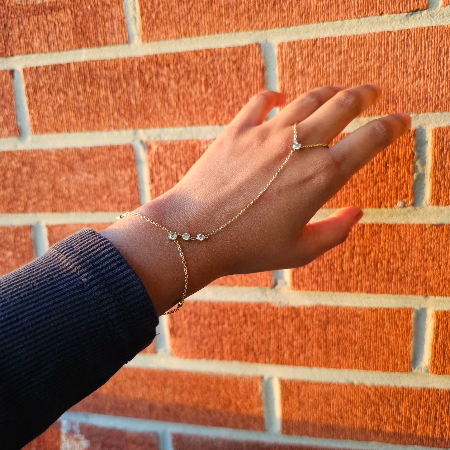 Dainty Gemline Trio Hand Chain - Gold
