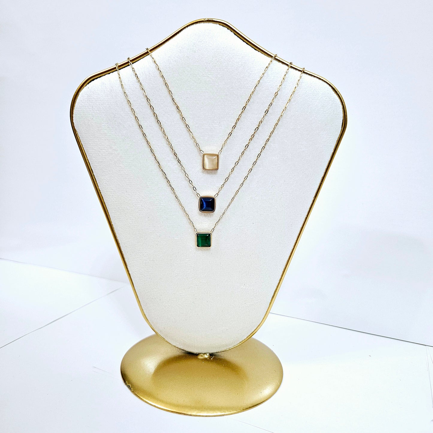 Enamel Square Necklace - 3 Stone Colors