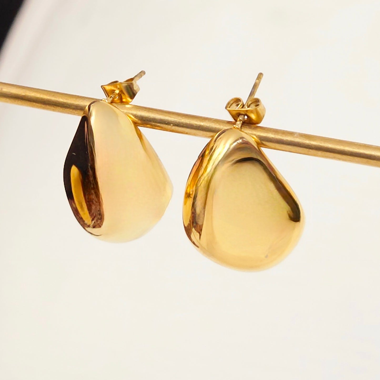 Hammered Flat Teardrop Earrings - Gold