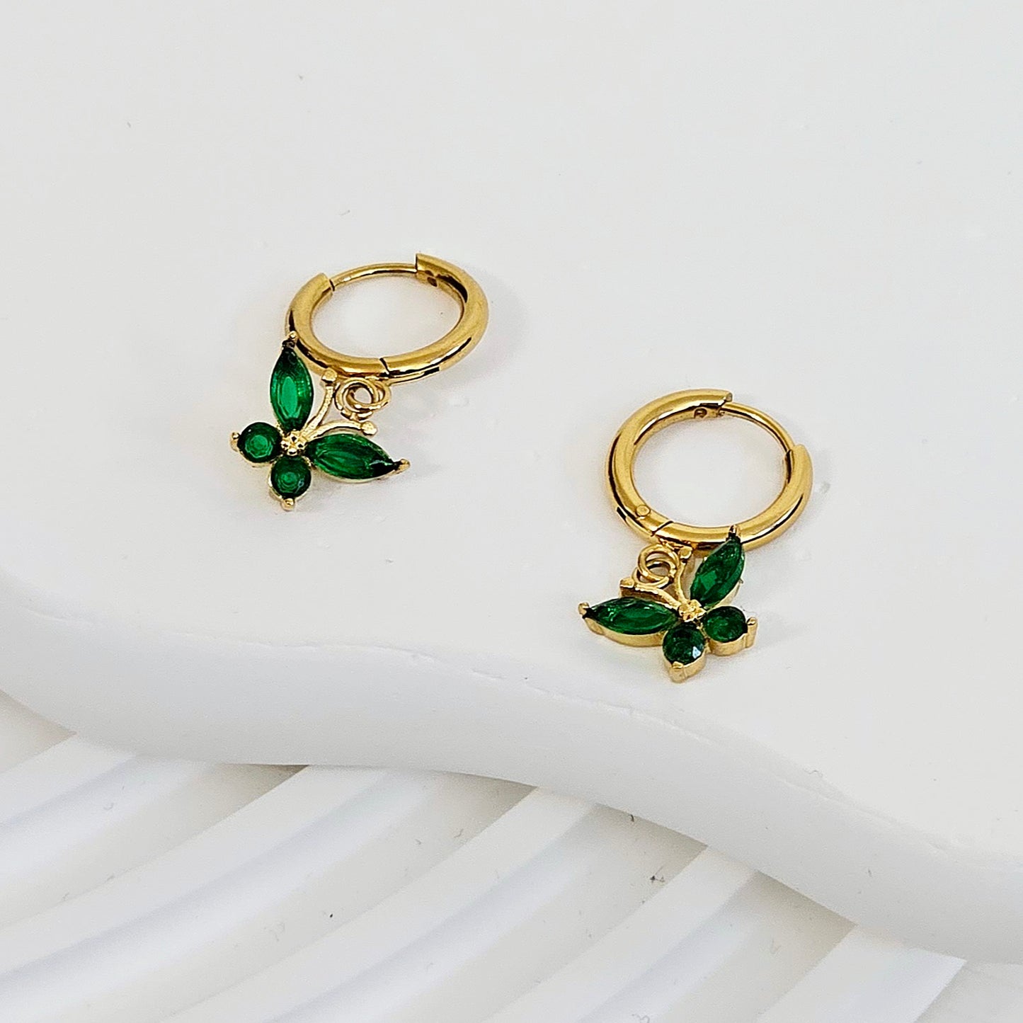 Green Dangling Butterfly Earrings