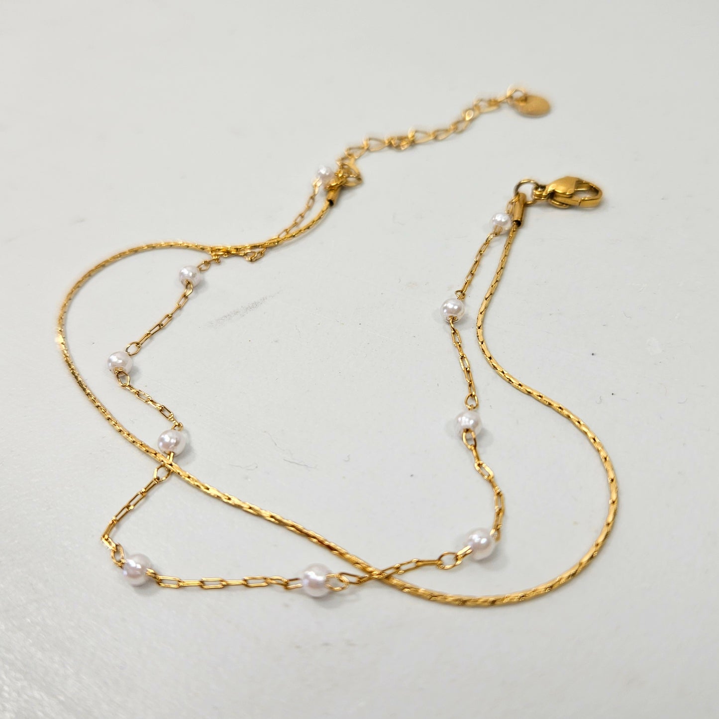 Pearl Dotted Double Layered Anklet Gold