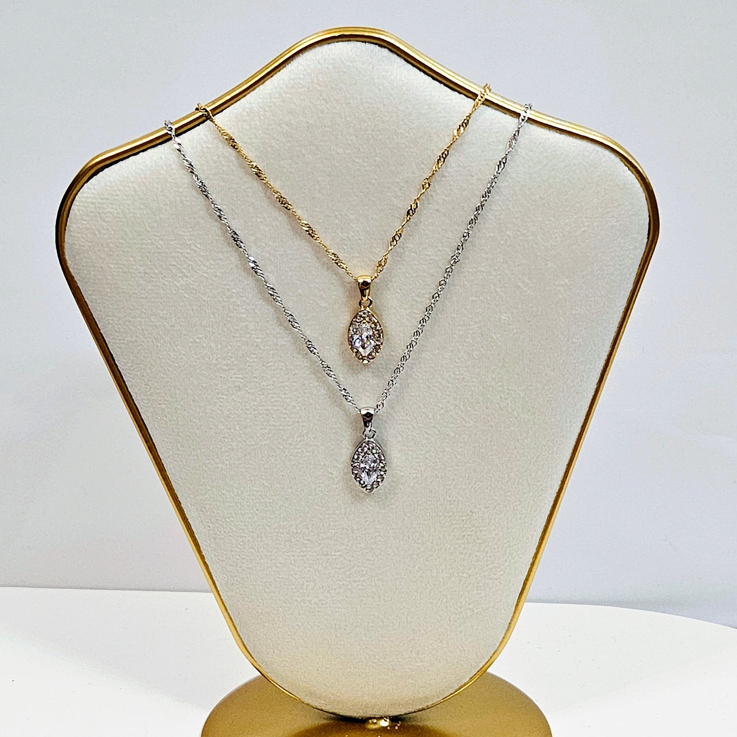Gem Flutter Chain Tear Necklace - Silver or Gold