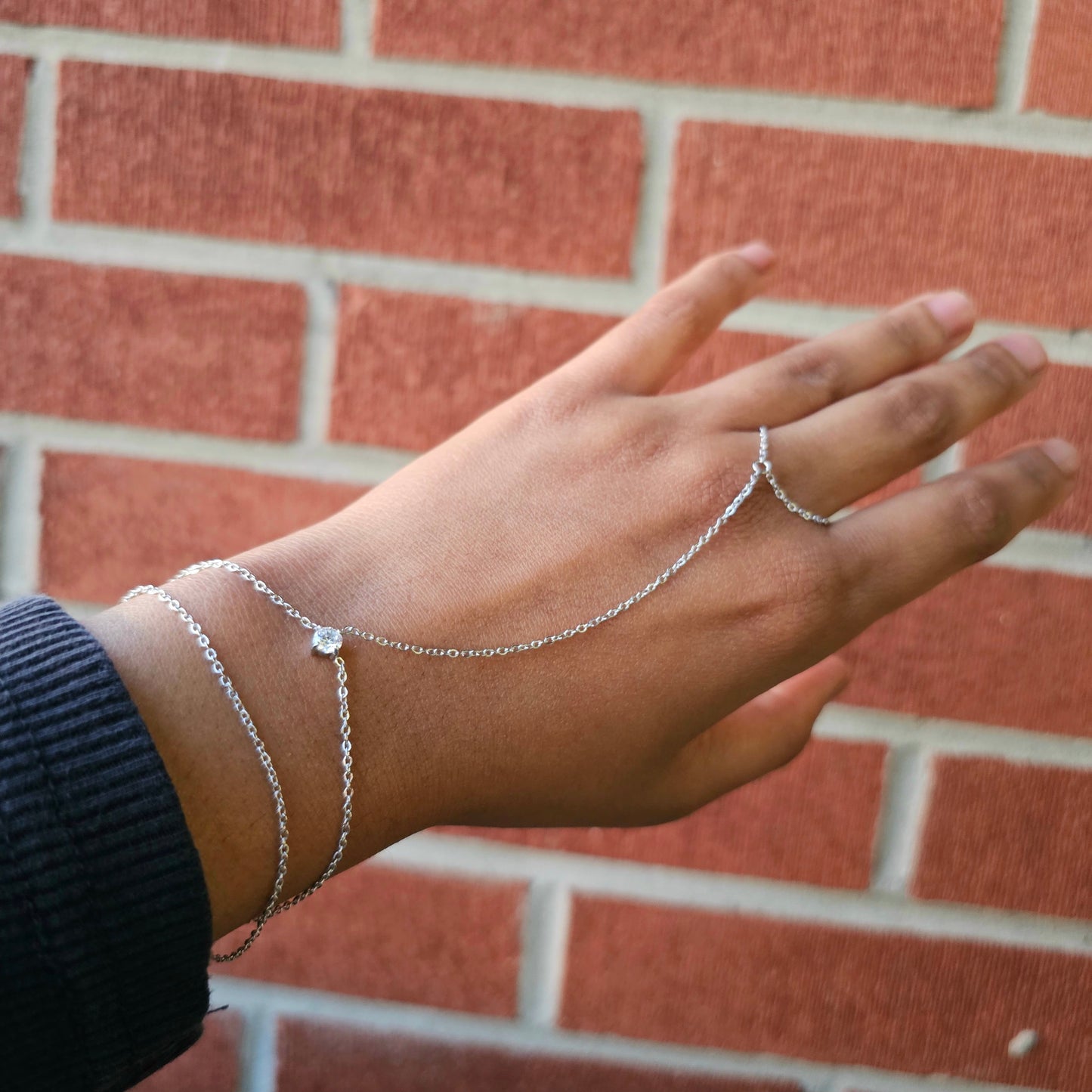 Dainty Single Gem Double Hand Chain - Gold & Silver