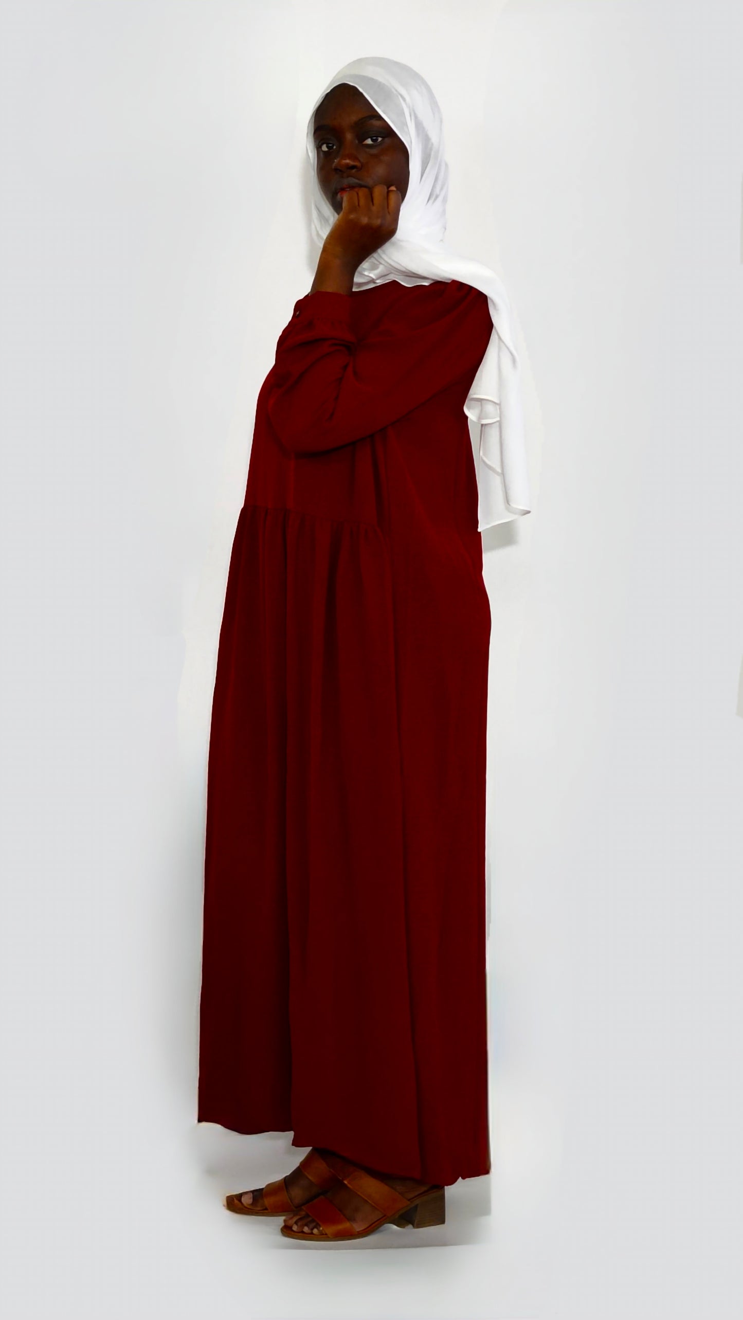 Melek Midi Dress - Maroon