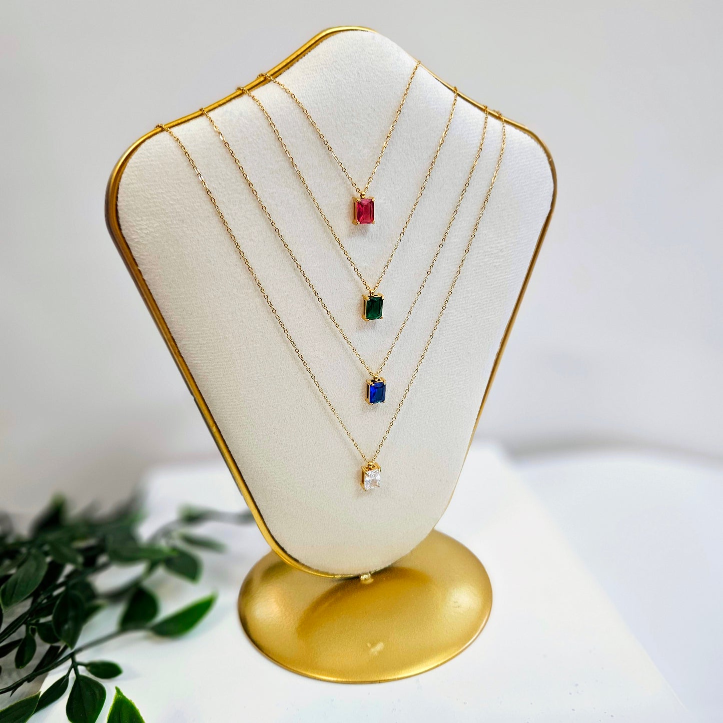 Rectangle Gem Necklace - 4 Stone Colors