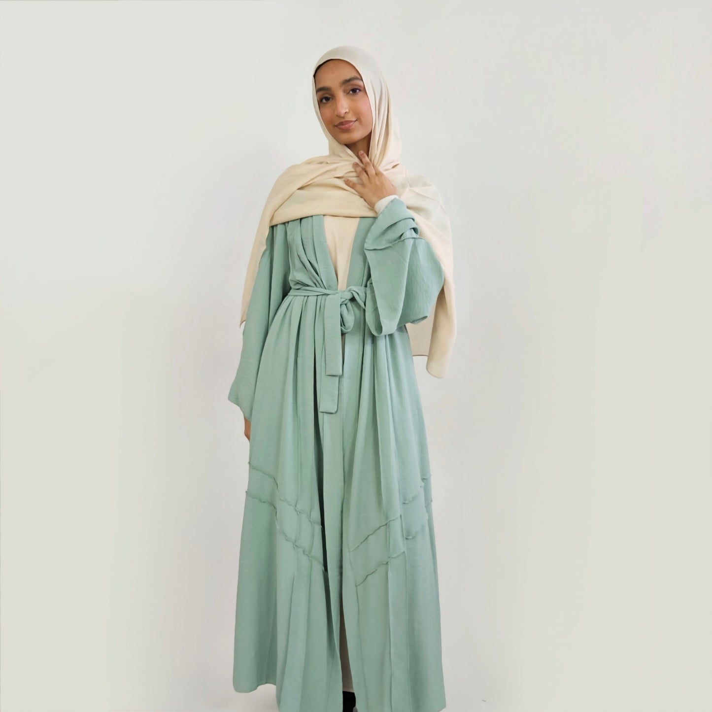 Open Buttoned Rayon Abaya - Turquoise
