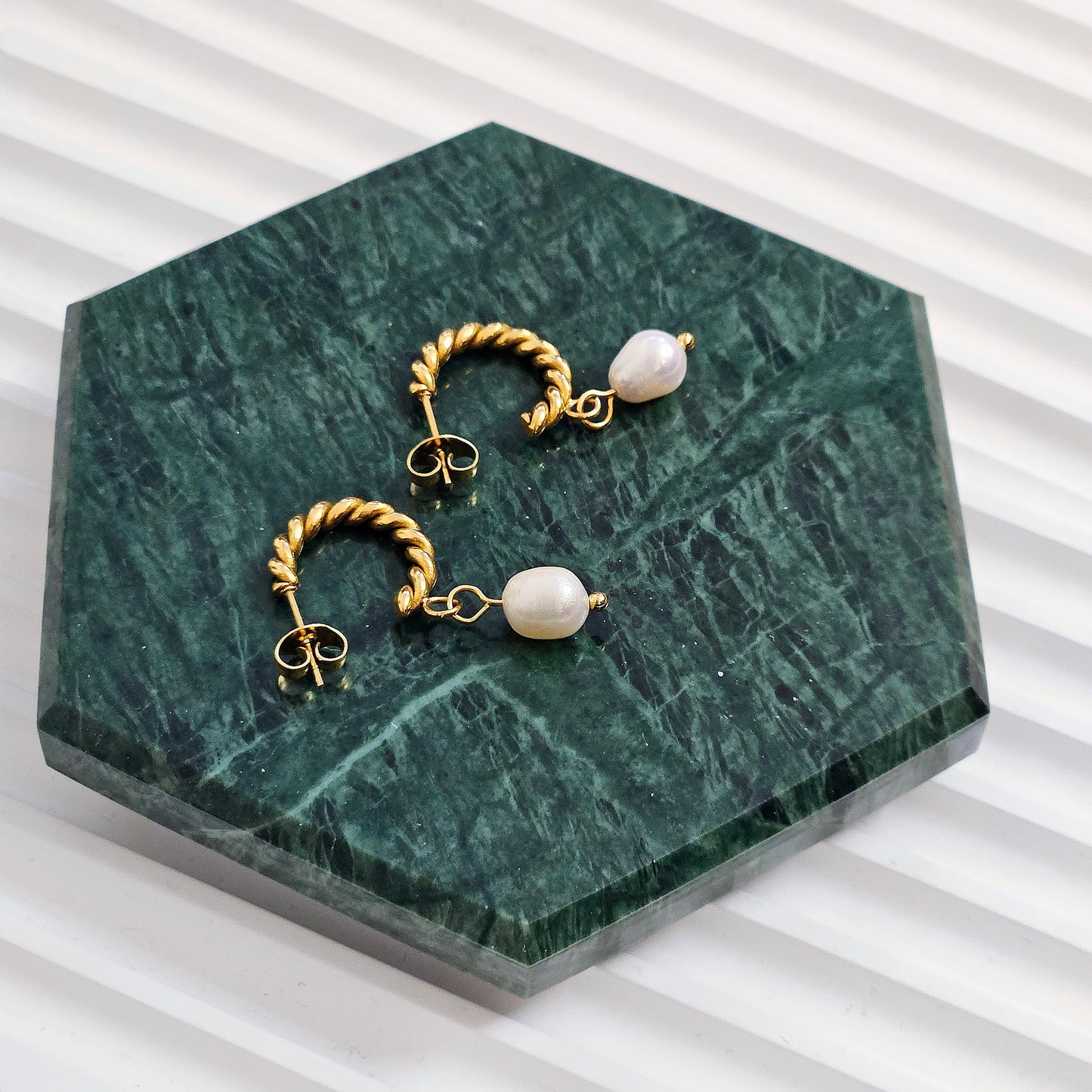 Freshwater Pearl Twist Half Hoop Earrings