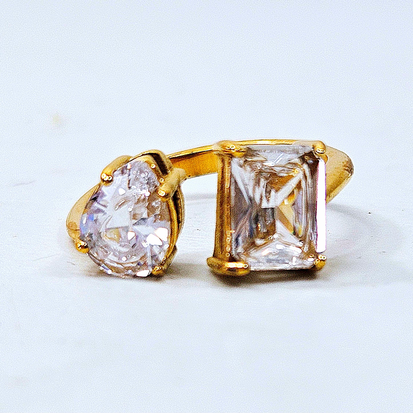 Pear & Rectangle Gem Open Ring