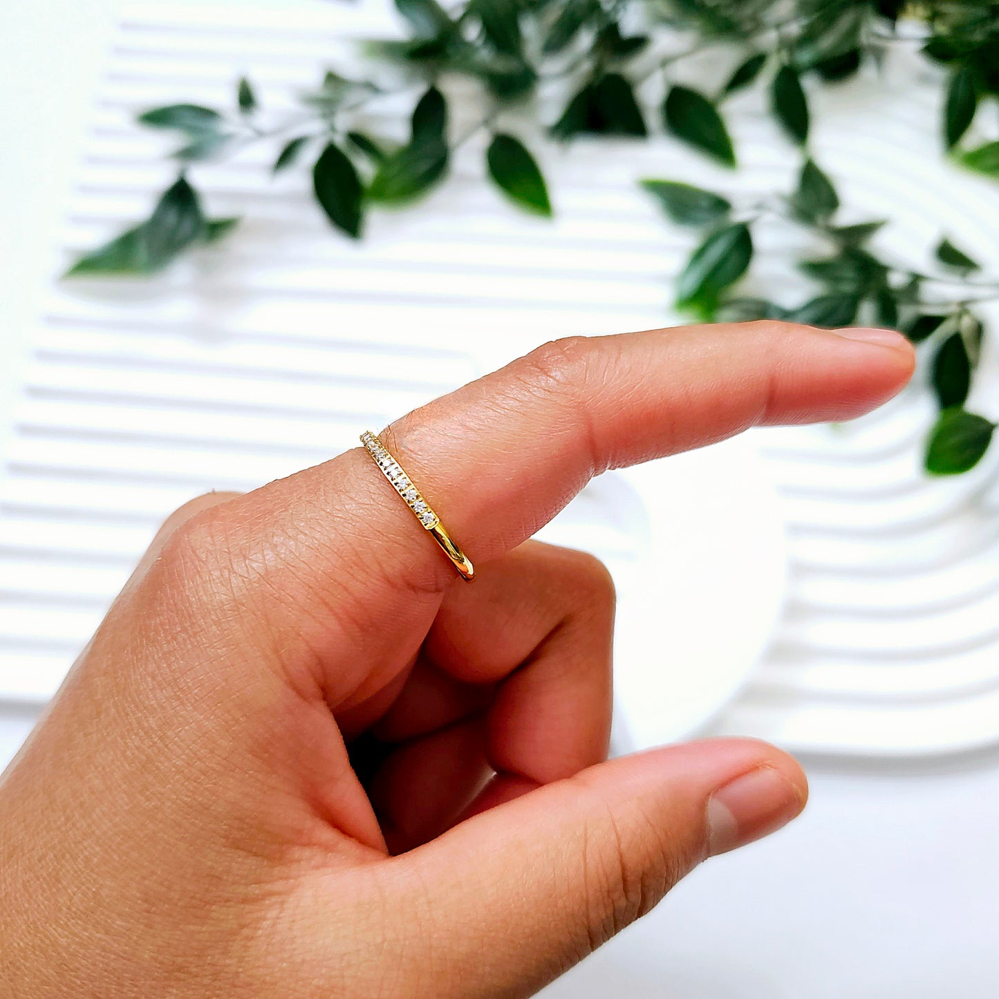 Tiny Half Gemmed Band Ring